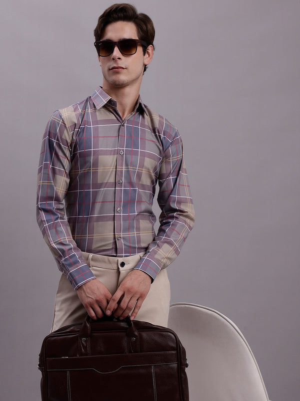 Men's Cotton Blend Checked Formal Shirt