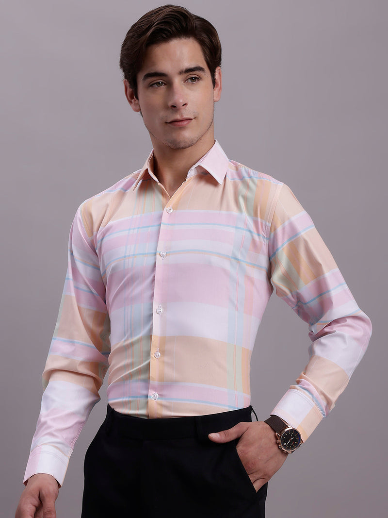 Men's Cotton Blend Checked Formal Shirt