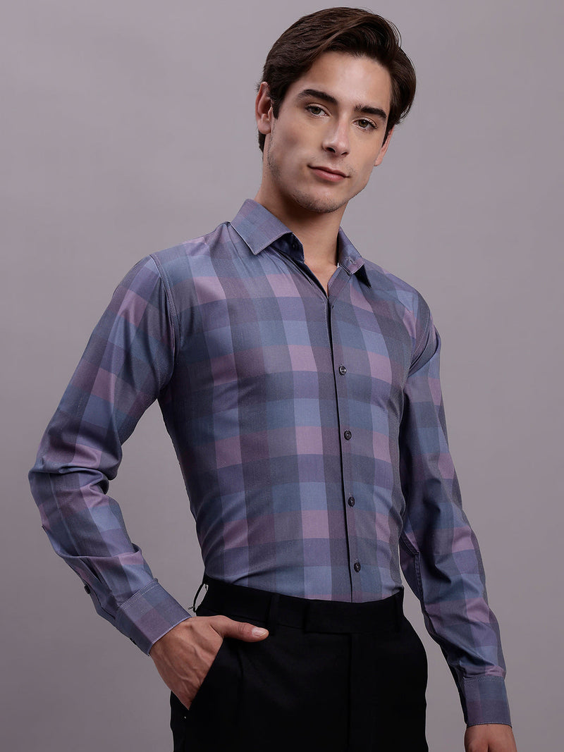 Men's Cotton Blend Checked Formal Shirt