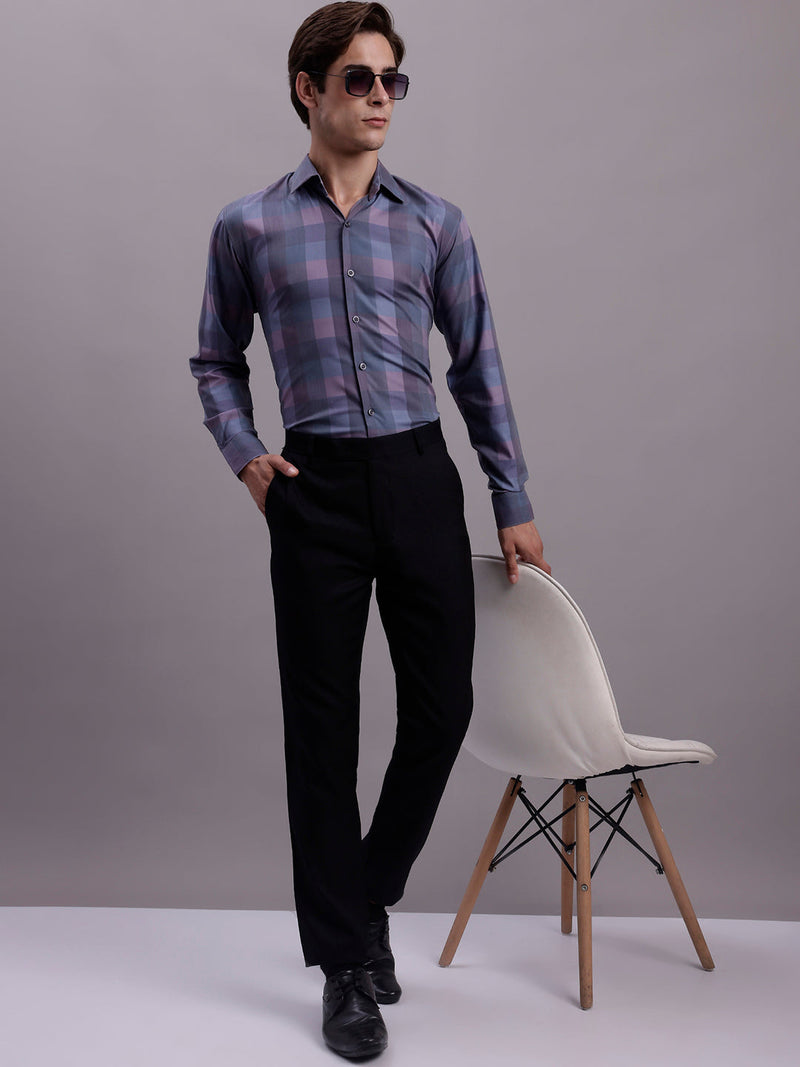 Men's Cotton Blend Checked Formal Shirt