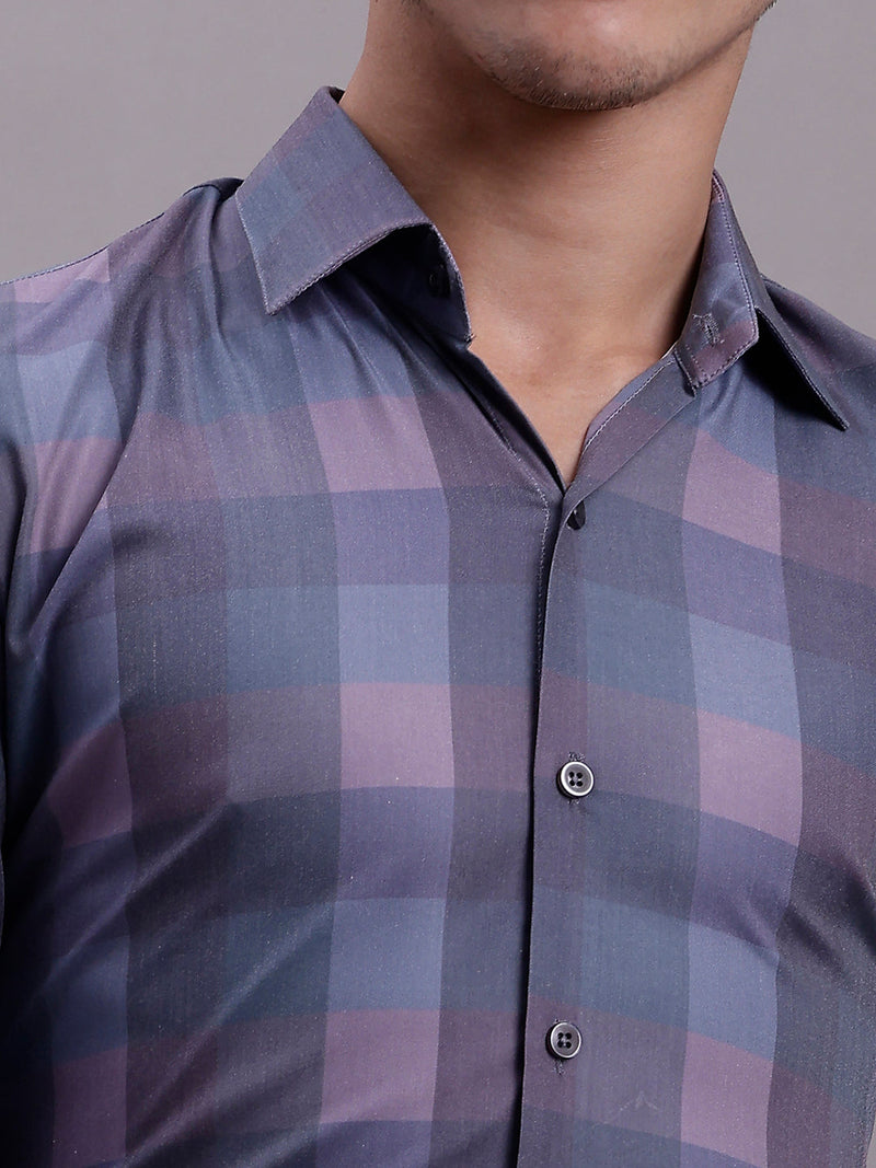 Men's Cotton Blend Checked Formal Shirt