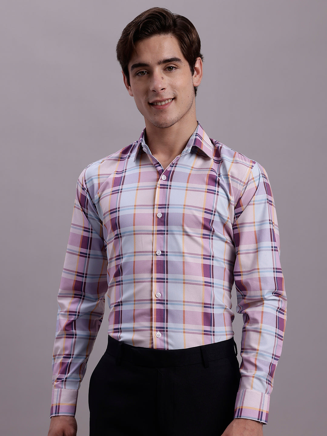 Men's Cotton Blend Checked Formal Shirt