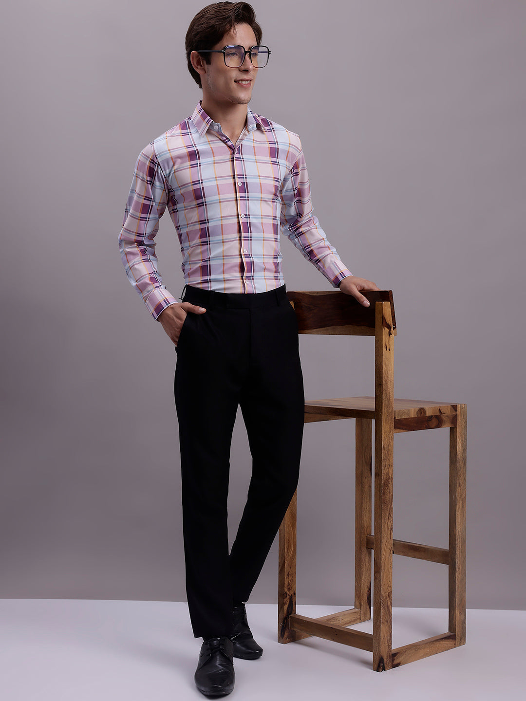 Men's Cotton Blend Checked Formal Shirt