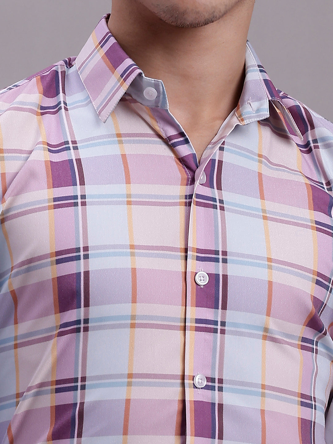 Men's Cotton Blend Checked Formal Shirt