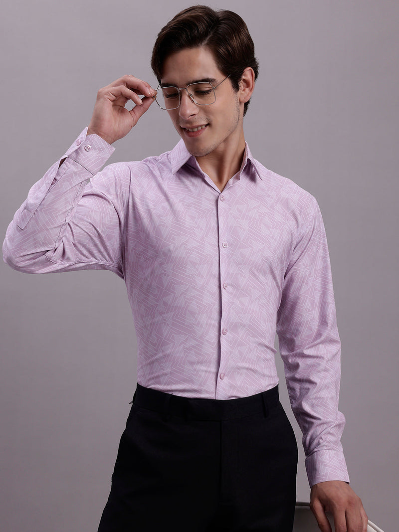 Men's Geomatric Printed Cotton Blend Formal Shirt