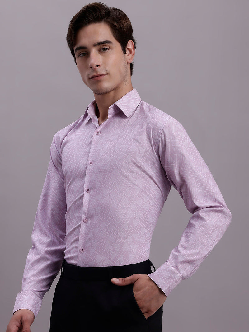 Men's Geomatric Printed Cotton Blend Formal Shirt