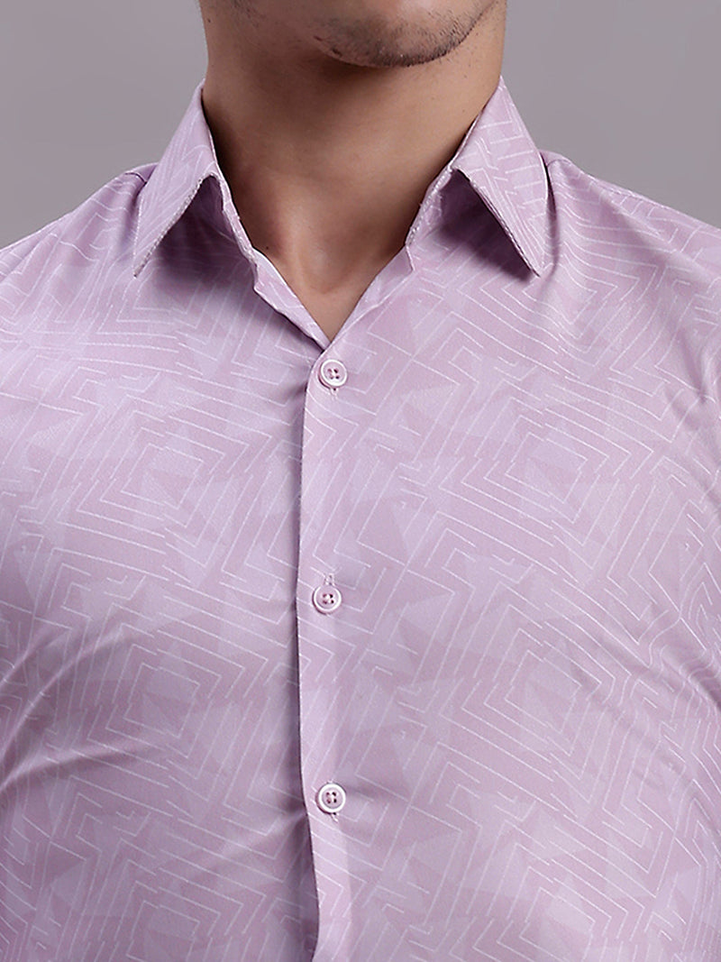 Men's Geomatric Printed Cotton Blend Formal Shirt