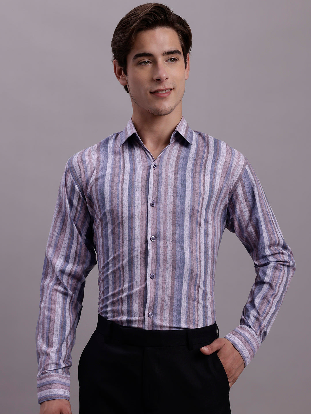 Men's Cotton Blend Striped Formal Shirt