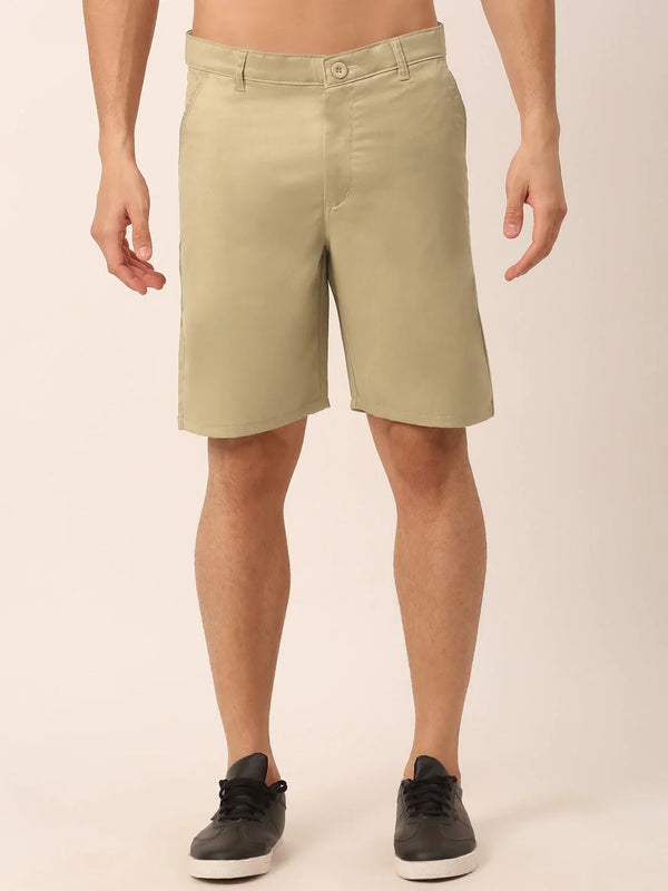 Jainish Men's Casual Cotton Solid Shorts ( SGP 153 Beige )