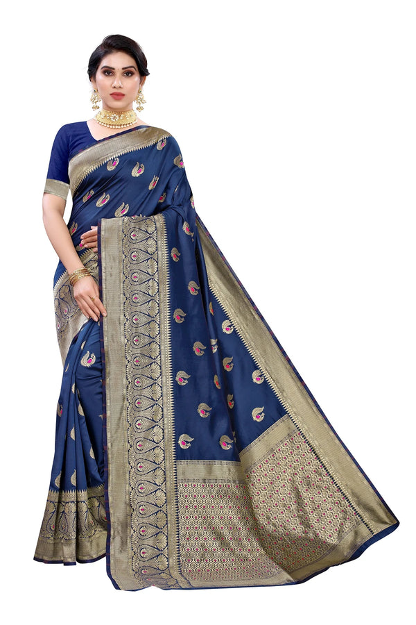 Vamika Blue Weaving Banarasi Jacquard Saree