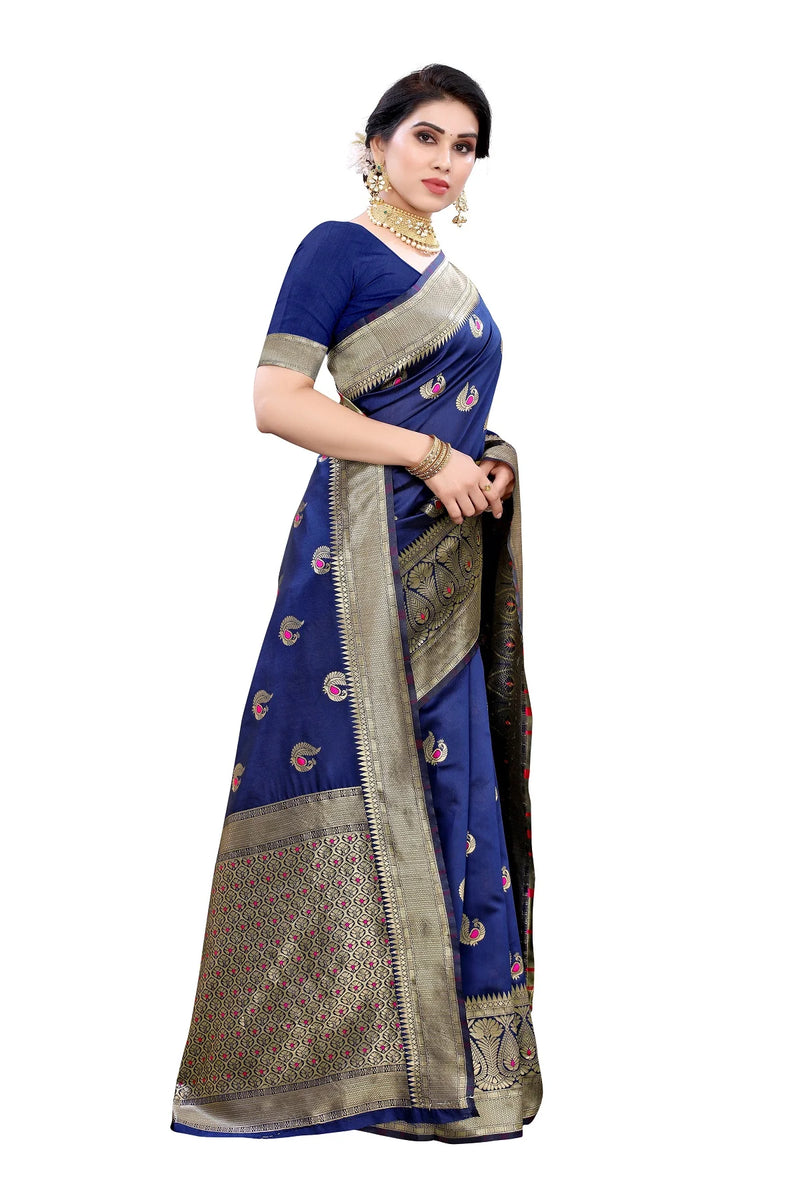 Vamika Blue Weaving Banarasi Jacquard Saree