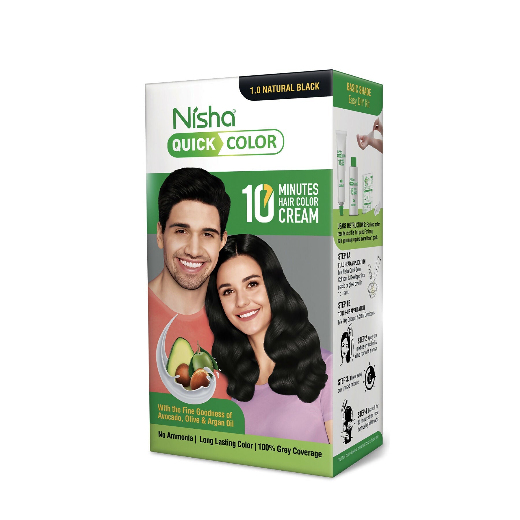 Nisha Hair Colour for Women & Men - 1.0 Natural Black