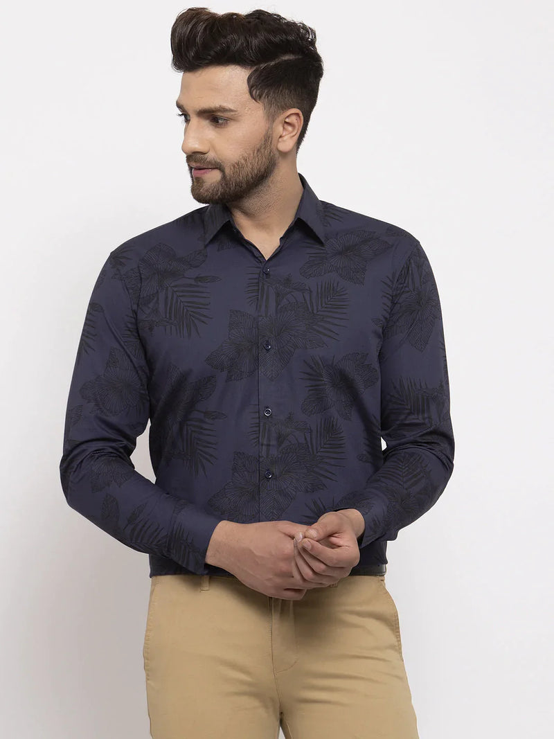 Jainish Navy Men's Cotton Printed Formal Shirt's ( SF 775Navy )