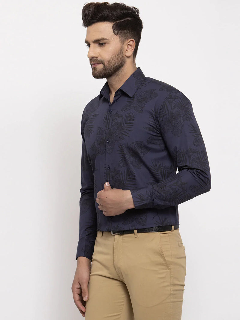 Jainish Navy Men's Cotton Printed Formal Shirt's ( SF 775Navy )