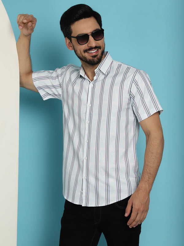 Men's Vertical Striped Half Sleeve Casual Shirt for Mens