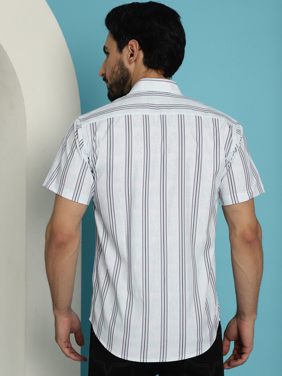 Men's Vertical Striped Half Sleeve Casual Shirt for Mens