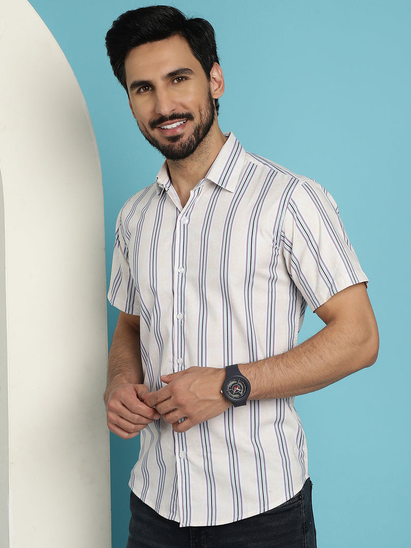 Men's Vertical Striped Half Sleeve Casual Shirt for Mens