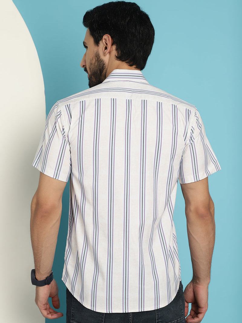 Men's Vertical Striped Half Sleeve Casual Shirt for Mens