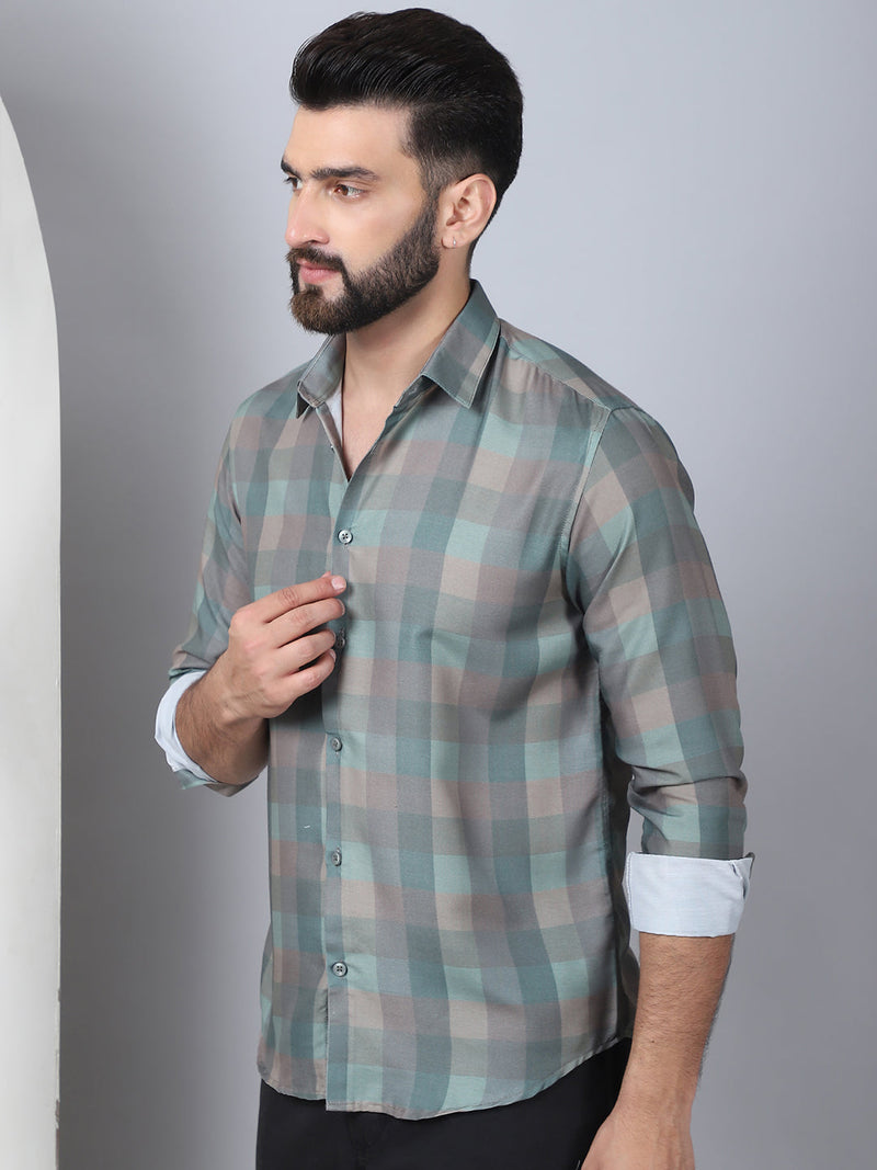 Cotton Blend Checked Casual Shirt for Mens