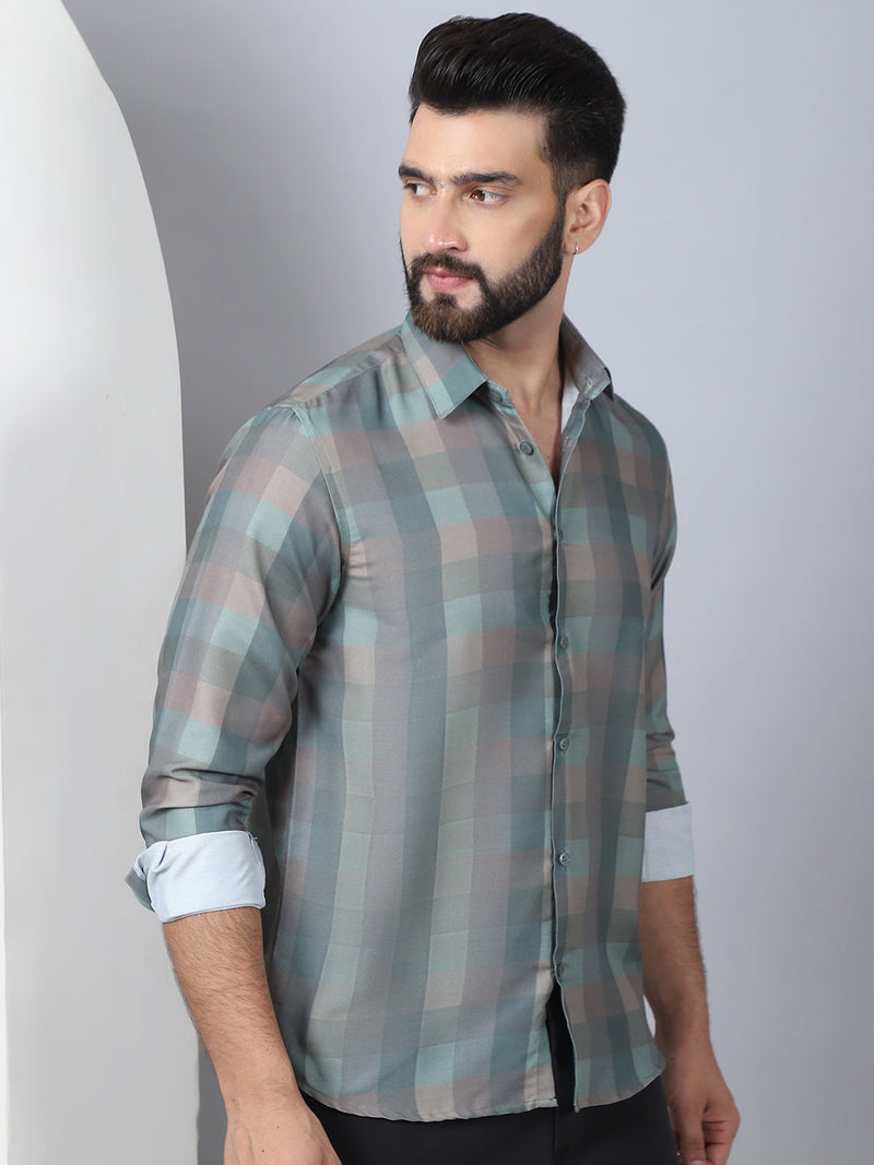 Cotton Blend Checked Casual Shirt for Mens