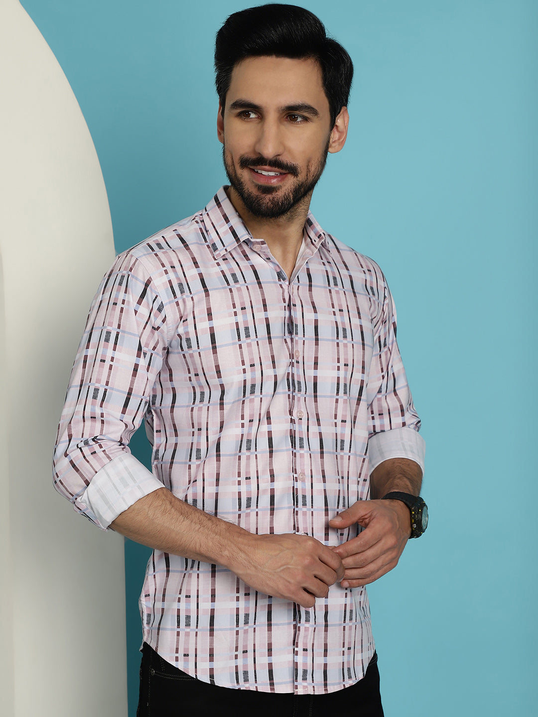 Men's Cotton Blend Checked Casual Shirt for Mens