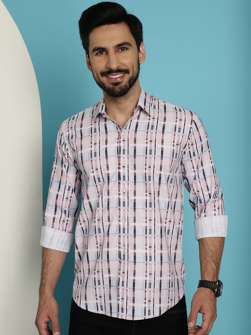 Men's Cotton Blend Checked Casual Shirt for Mens