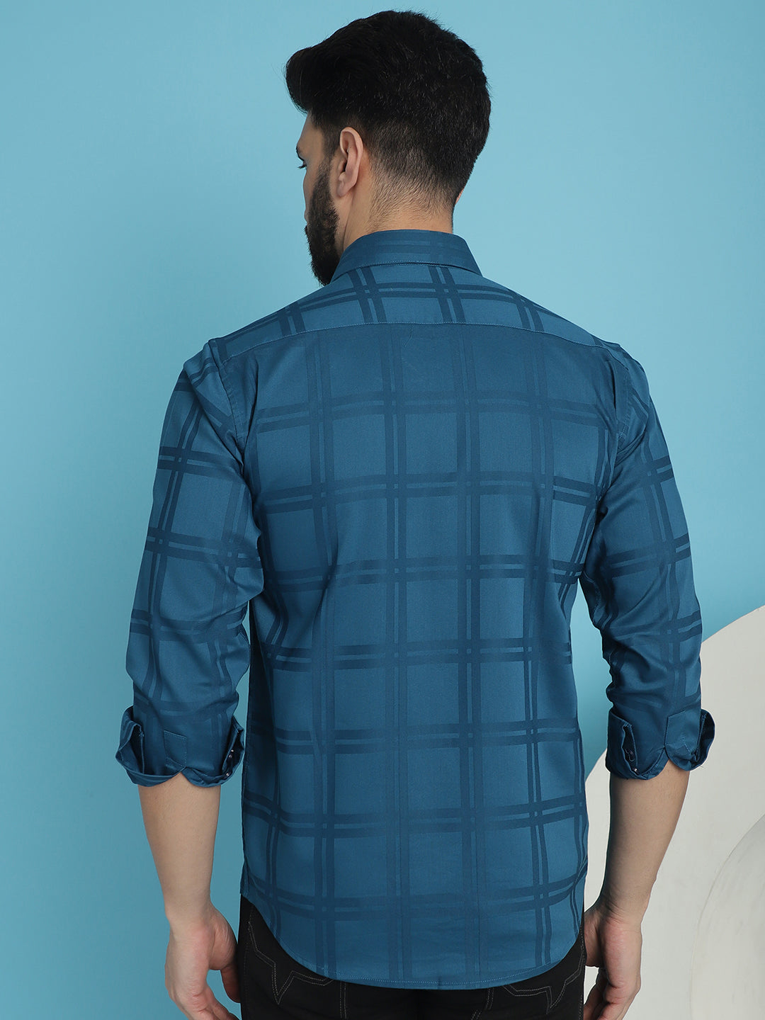 Peacock Blue Checked Casual Shirt