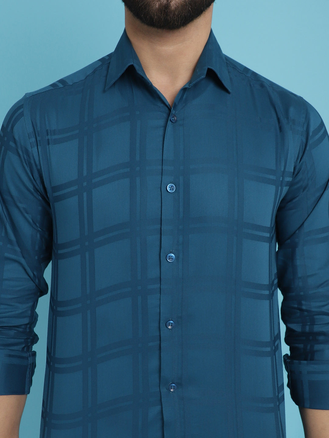 Peacock Blue Checked Casual Shirt