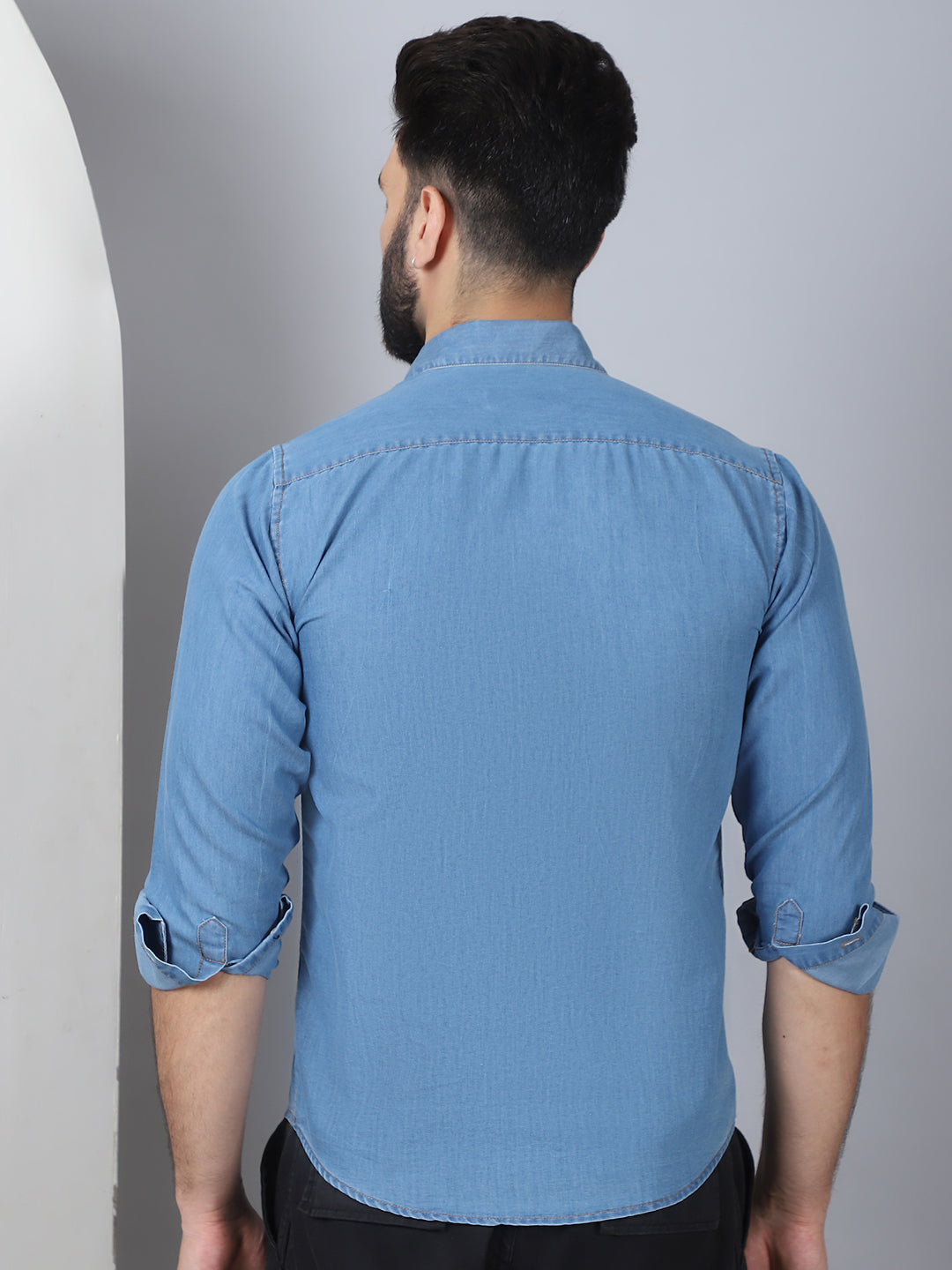 Faded Cotton Denim Casual Shirt