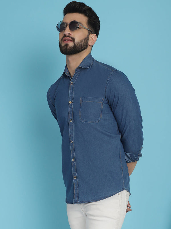 Faded Cotton Denim Casual Shirt for Men