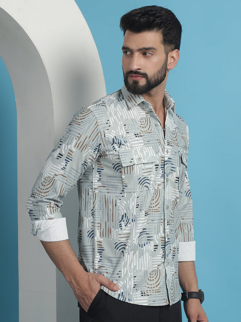 Men Printed Corduroy Cotton Shirt