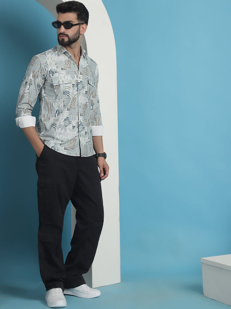 Men Printed Corduroy Cotton Shirt