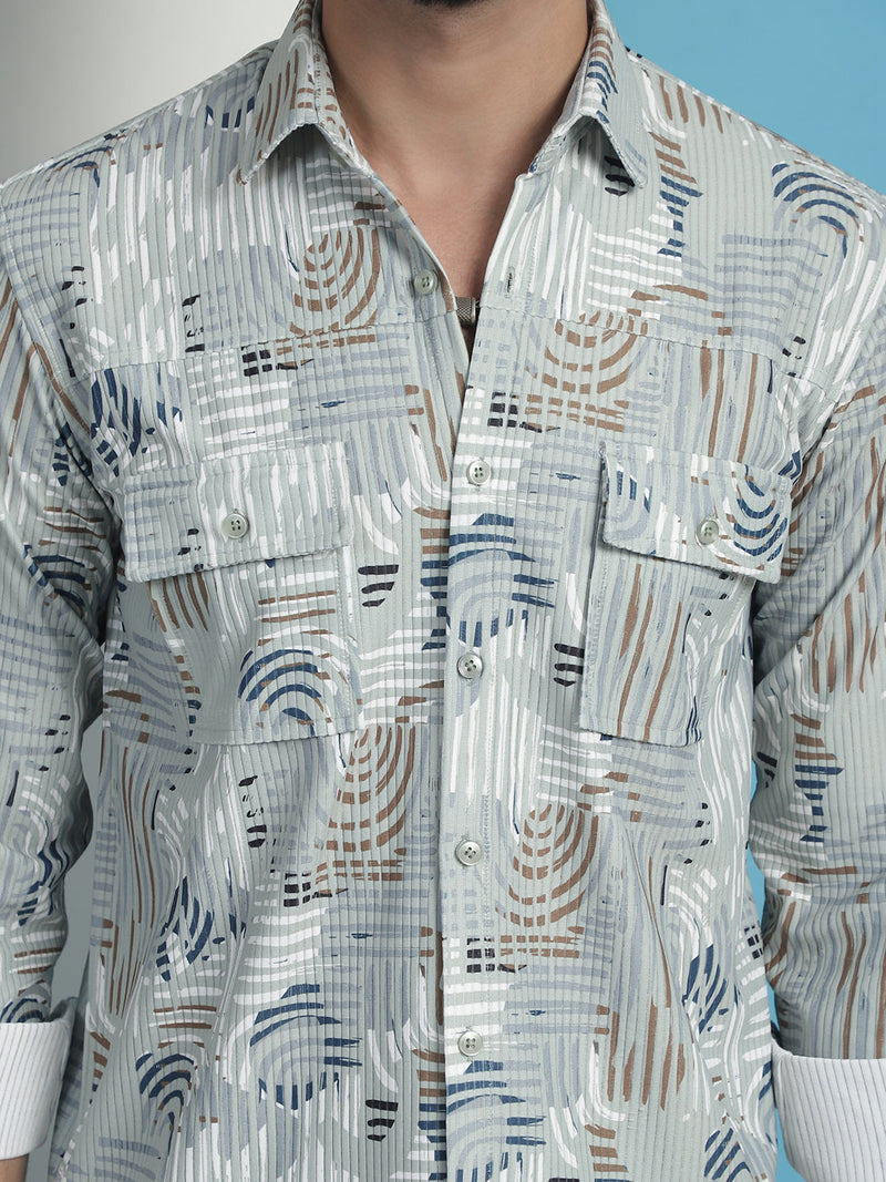 Men Printed Corduroy Cotton Shirt