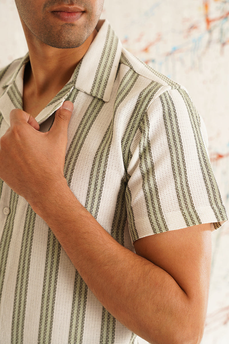 Classic Striped Spread Collar Cotton Curved Casual Shirt