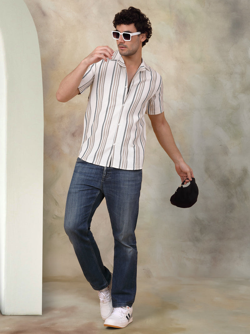 Striped Half Sleeve Cotton Shirt for Men