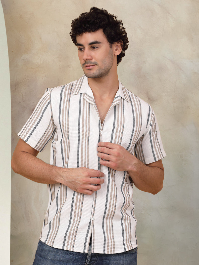 Striped Half Sleeve Cotton Shirt for Men