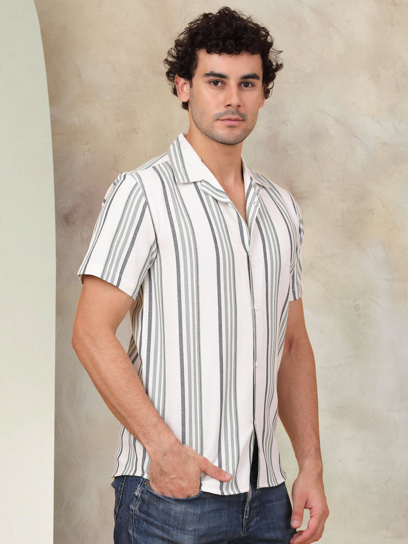 Striped Half Sleeve Cotton Shirt for Men