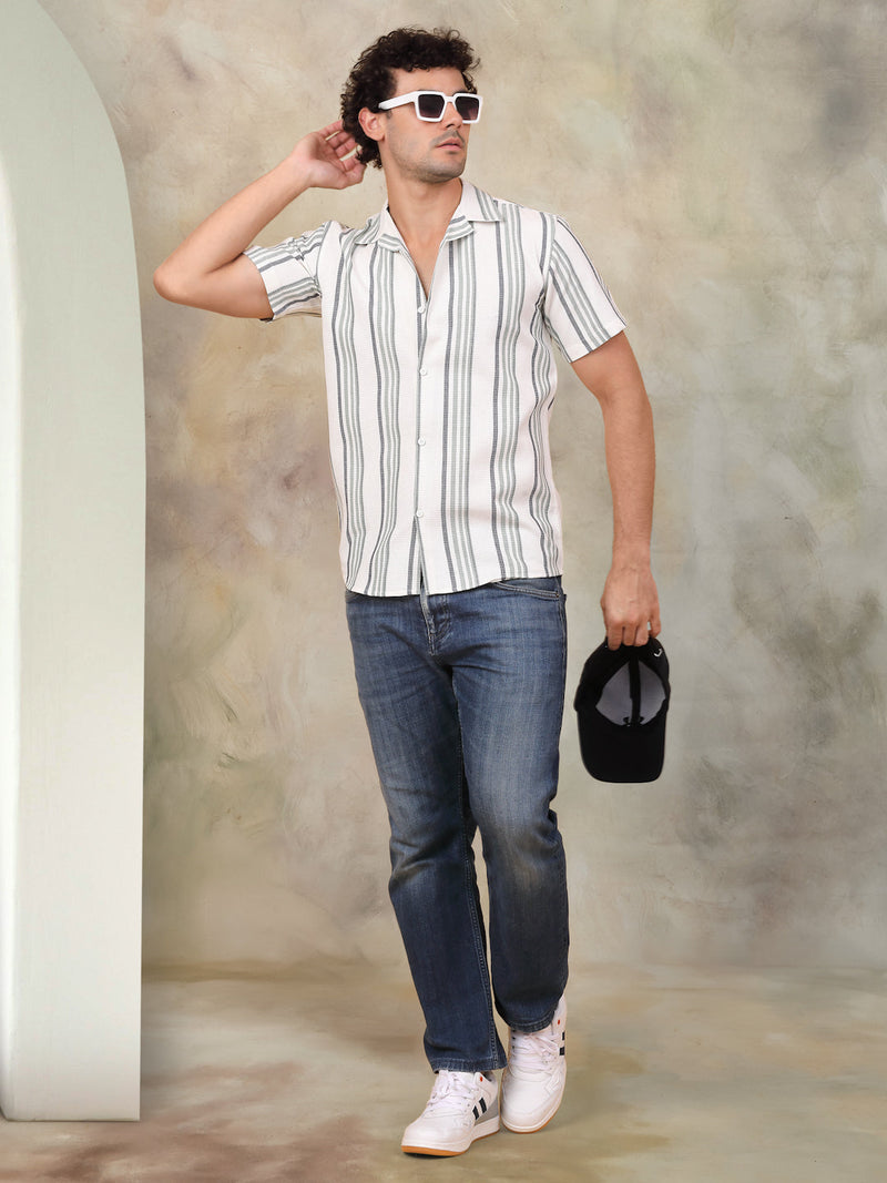 Striped Half Sleeve Cotton Shirt for Men