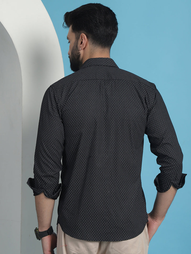 Black Geometric Printed Cotton Casual Shirt