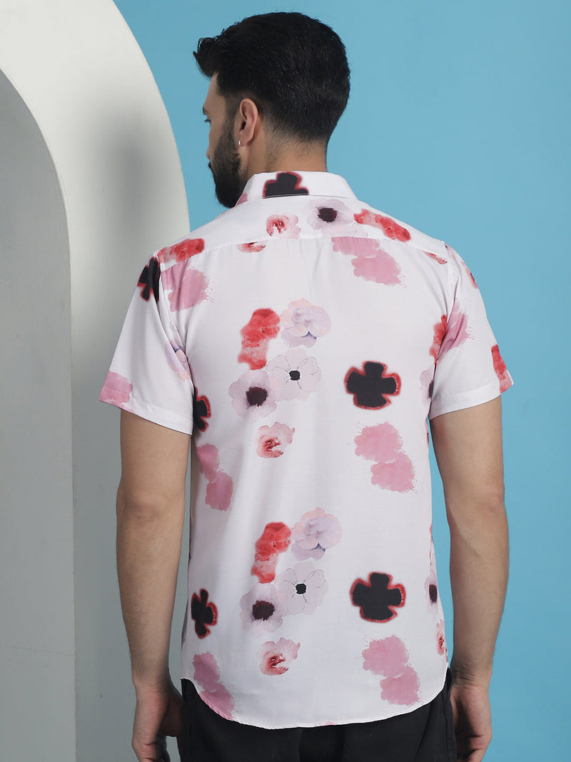 Pink Floral Printed Cotton Casual Shirt