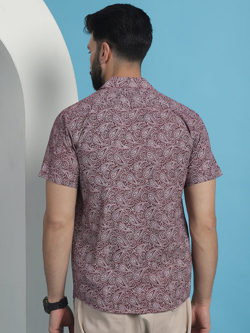 Maroon Paisley Printed Cotton Casual Shirt