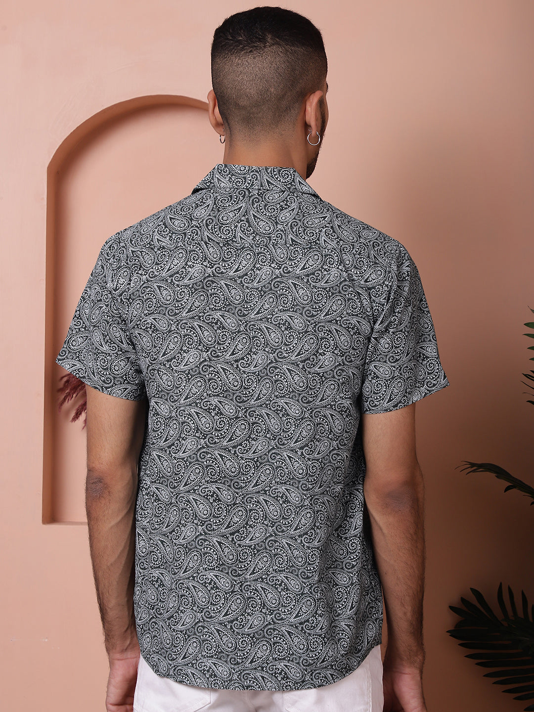 Olive Green Paisley Printed Cotton Casual Shirt