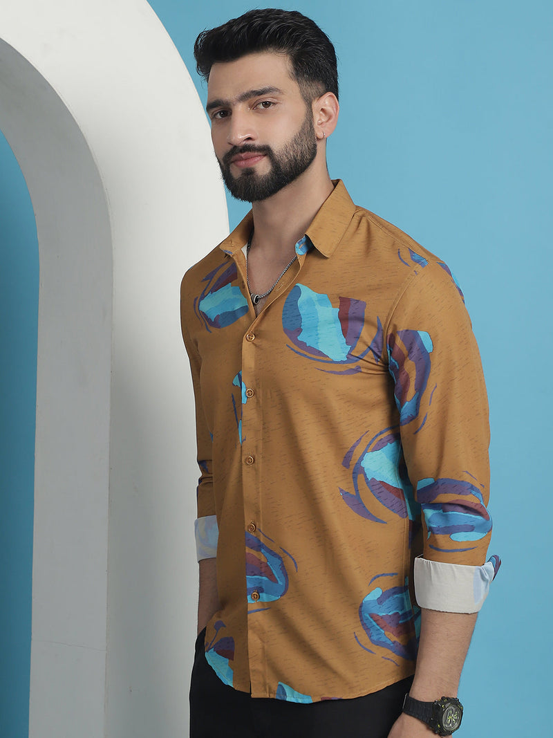 Mustard Floral Printed Cotton Casual Shirt