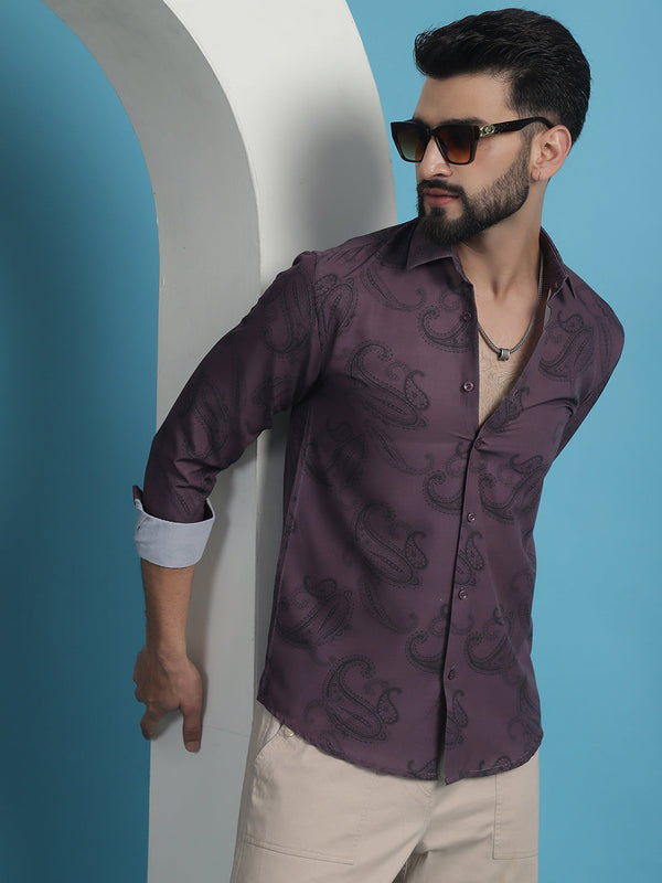 Purple Floral Printed Cotton Casual Shirt