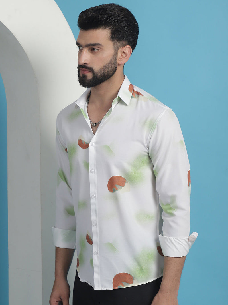 White Floral Printed Cotton Casual Shirt