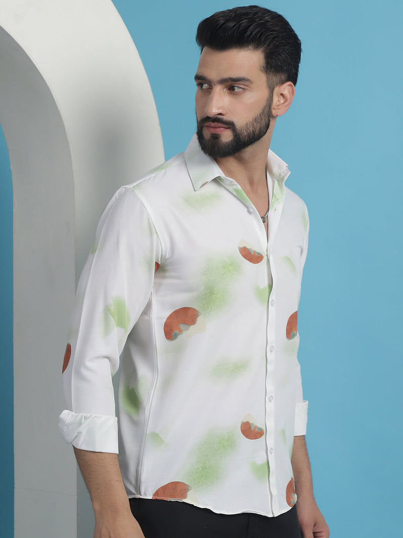 White Floral Printed Cotton Casual Shirt