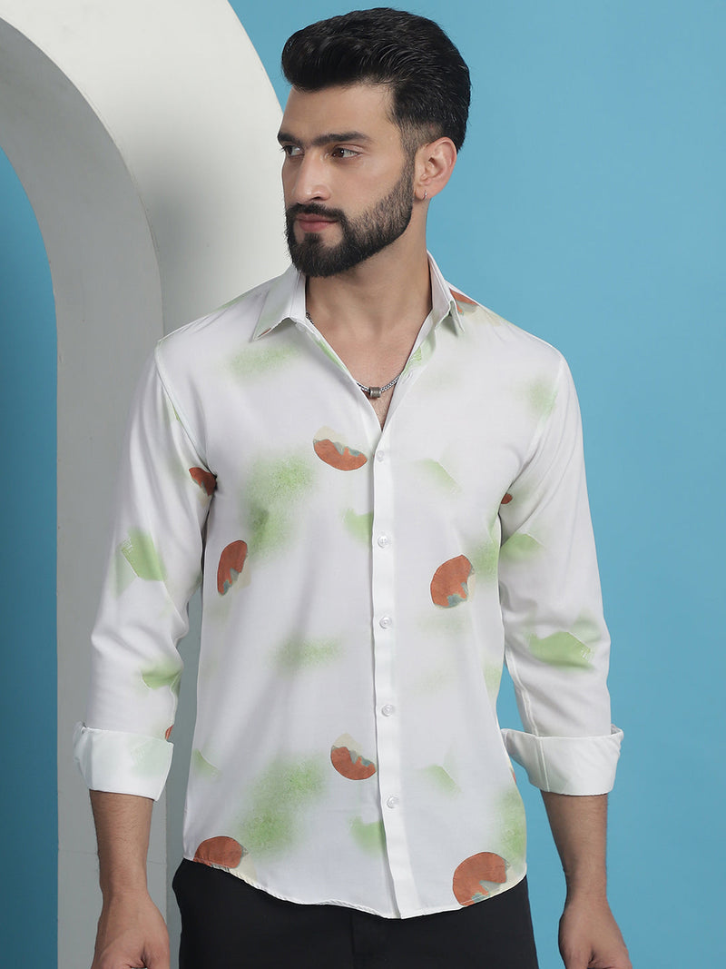 White Floral Printed Cotton Casual Shirt