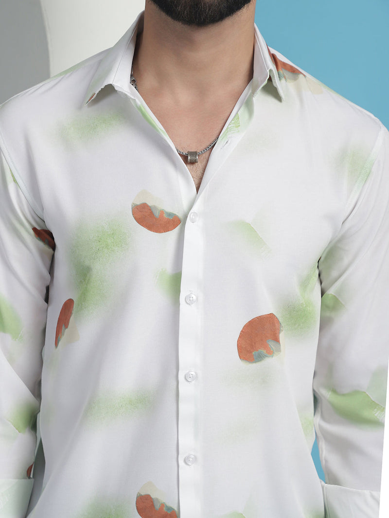 White Floral Printed Cotton Casual Shirt