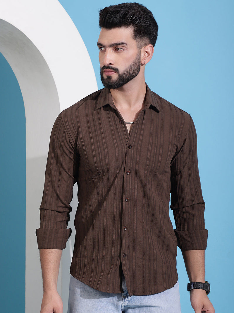 Brown Striped Casual Shirt for Mens.