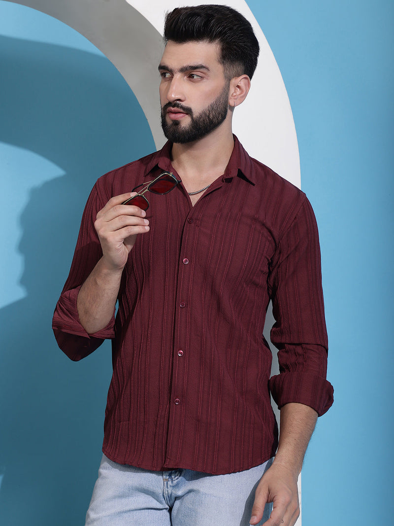 Maroon Striped Casual Shirt for Mens.